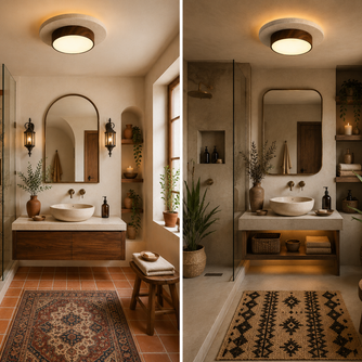 Eclat – Plafonnier Salle de Bain | Luminaire Circulaire Ultrafin Bois Travertin