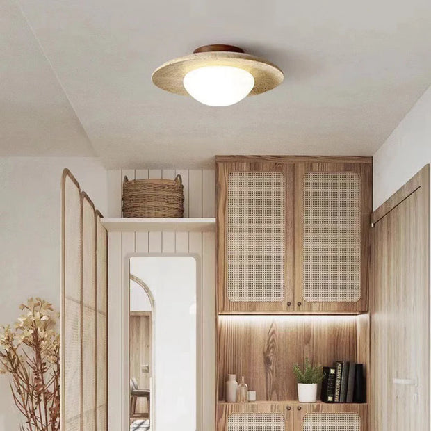 Saturne – Plafonnier Salle de Bain | Luminaire Pierre Naturelle Beige Style Wabi Sabi